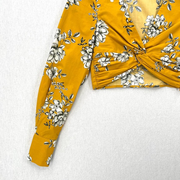MARISSA WEBB Shirt Womens XS Yellow Karlee Cropped Twist Top Long Sleeve Floral - Picture 6 of 16